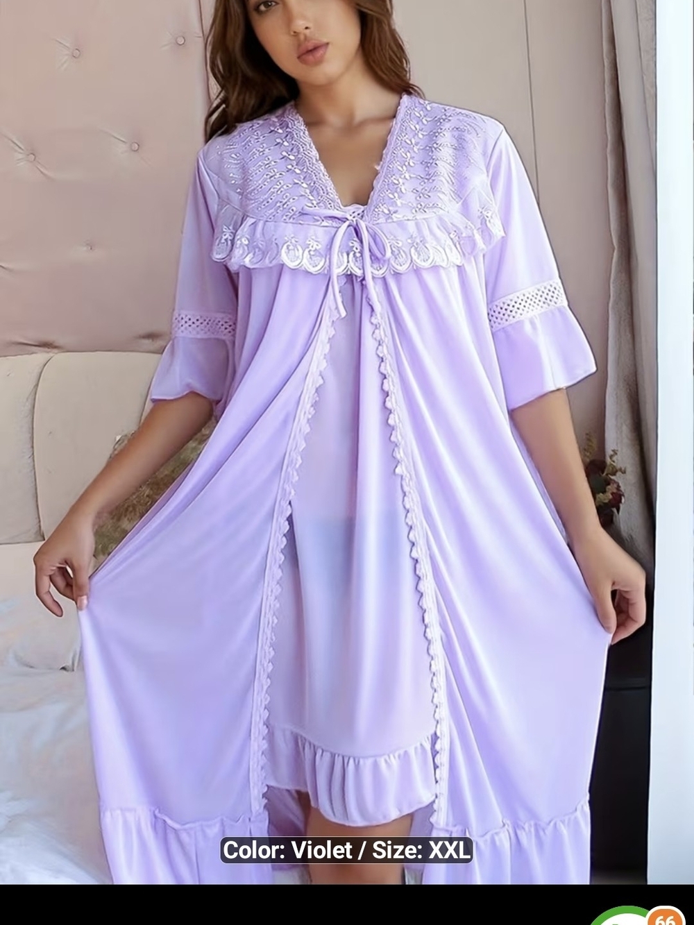 Violet Lace-Trim Nightgown and Robe Set - Women's Intimates